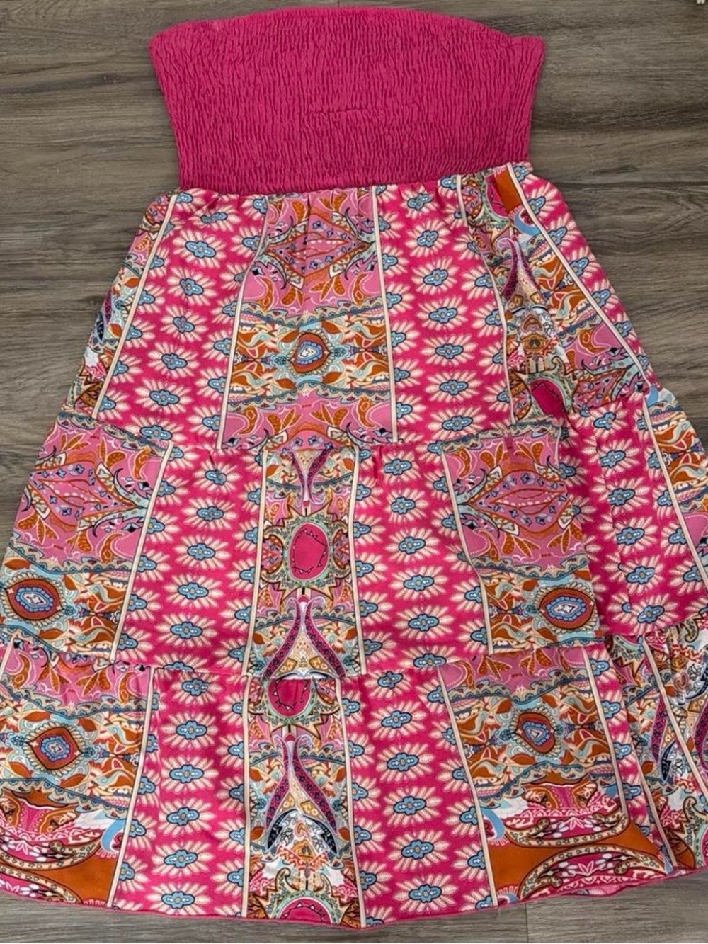 Strapless Pink Patterned Boho strapless dress